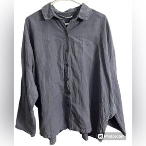 Zara women’s oversized medium oversized collared button up lyocell/linen blouse